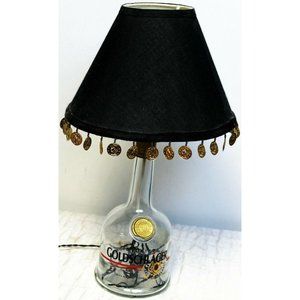 Goldschlager Table Lamp Clear Bottle Black Shade Coin Fringe Handmade Rice Light